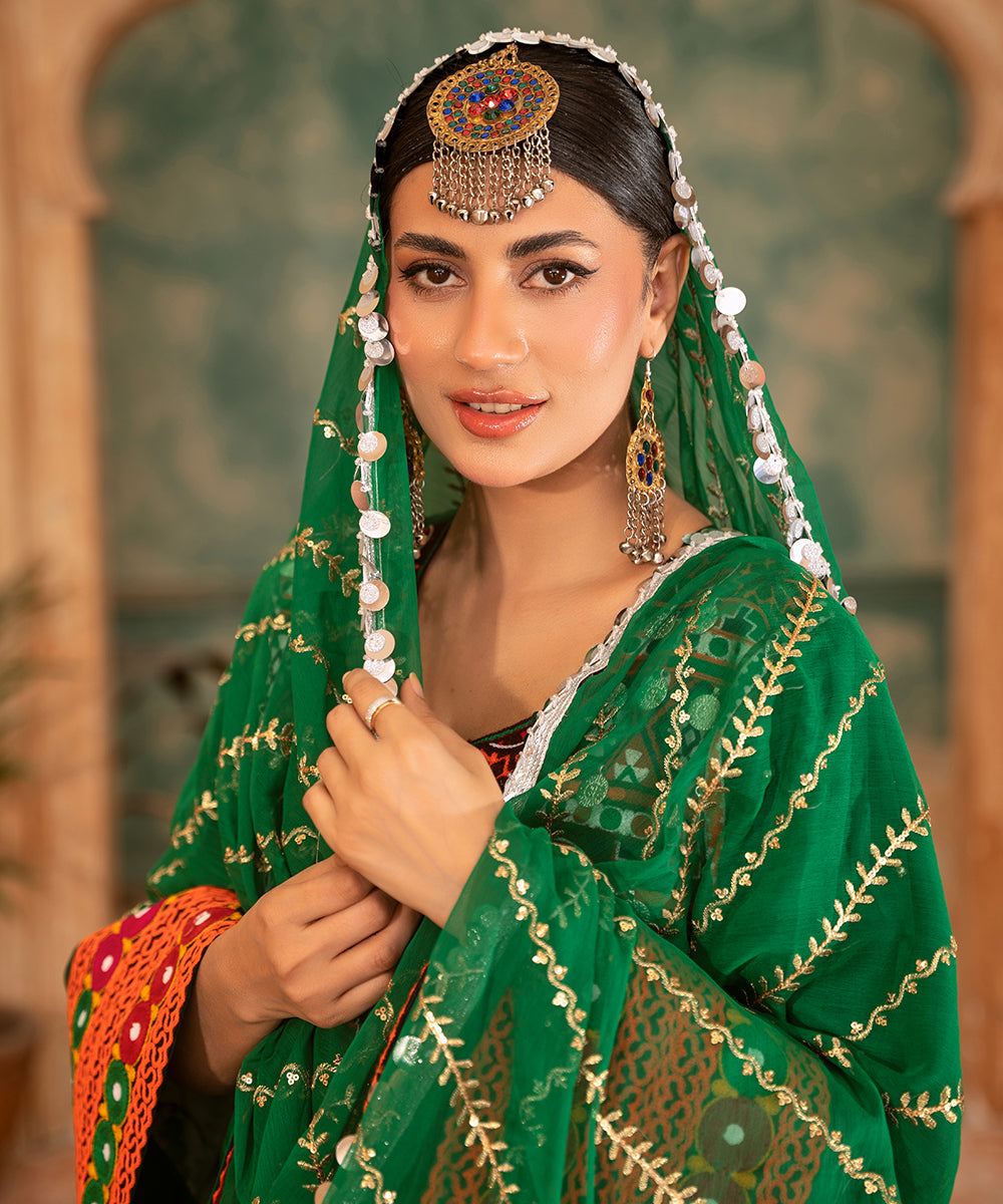 Laal Metton Dark Green Heritage Dress