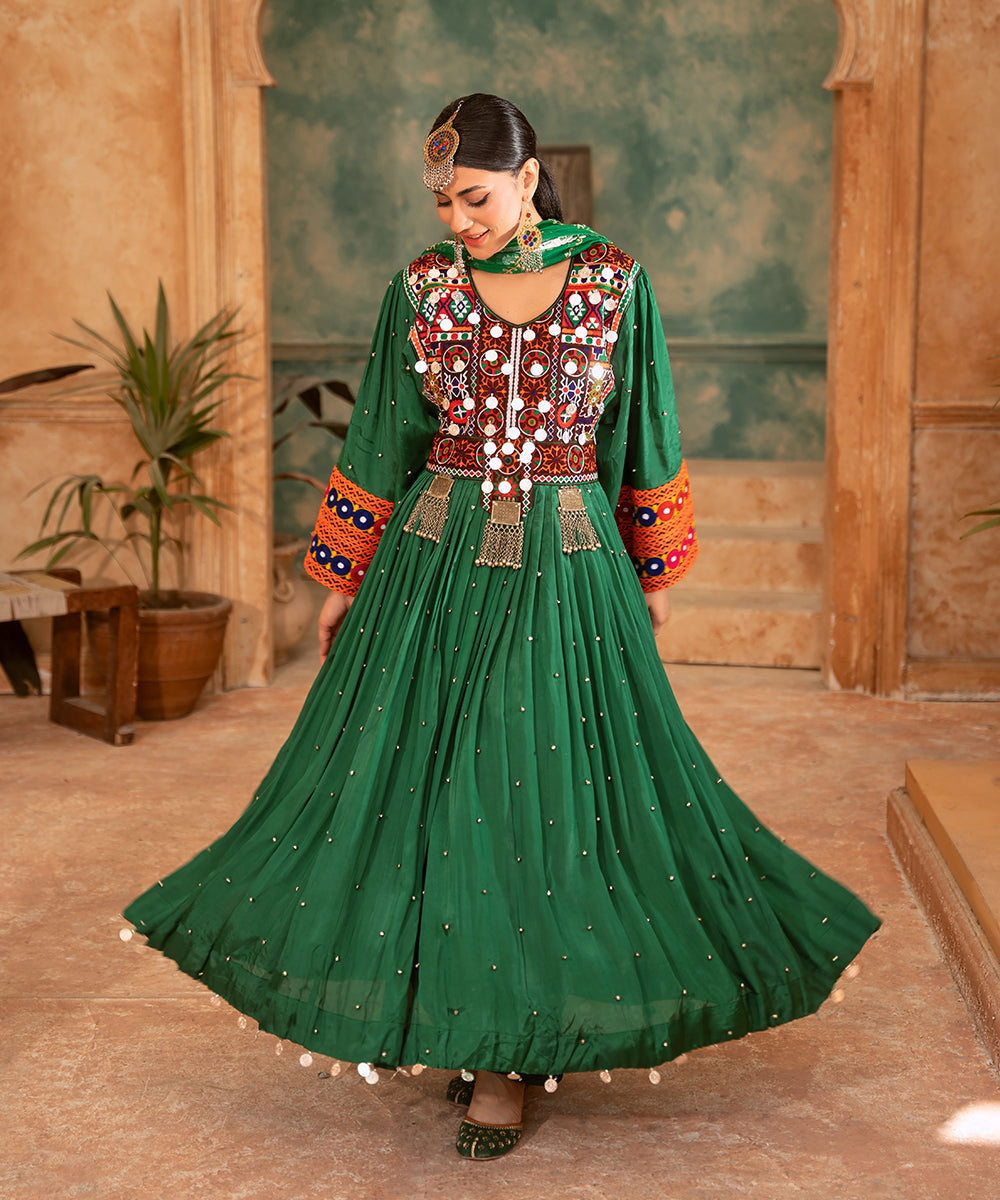 Laal Metton Dark Green Heritage Dress
