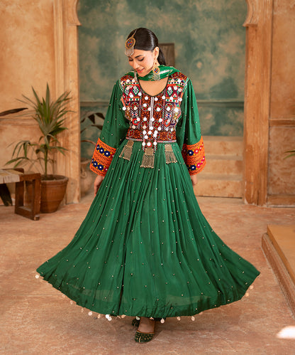 Laal Metton Dark Green Heritage Dress